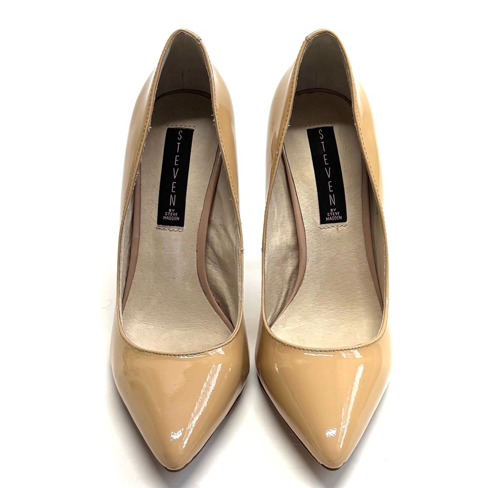 Steven by Steve Madden Loulu Nude Tan Patent Leather Pump Heeled Shoes Size 7.5